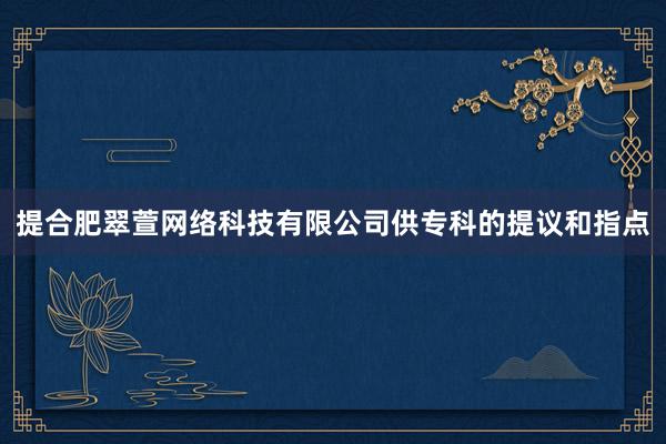 提合肥翠萱网络科技有限公司供专科的提议和指点